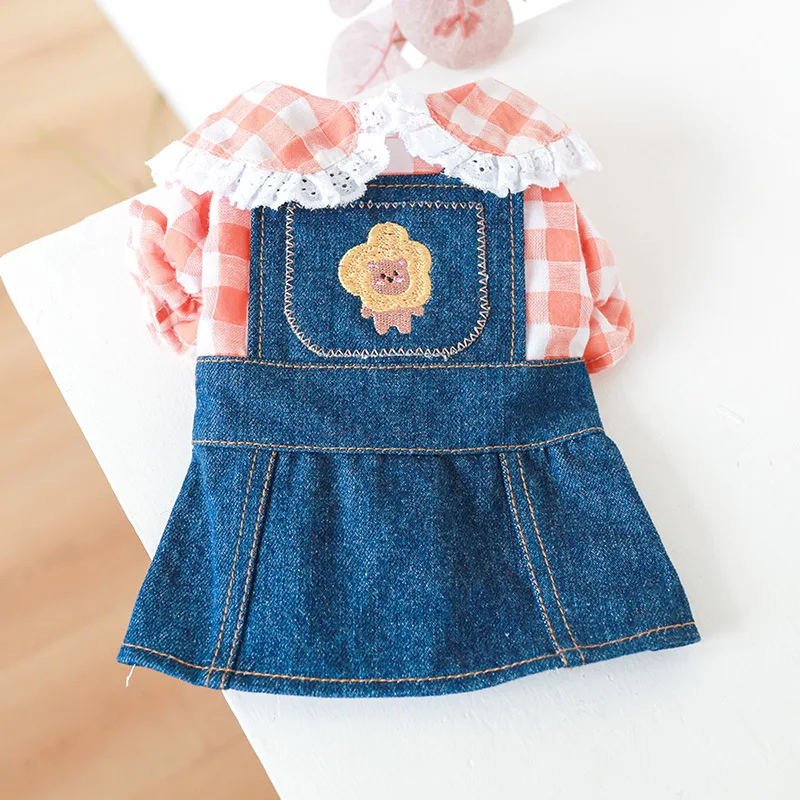 Spring Summer Dog Dress XS Cute Cat Skirt Puppy Outfit Pomeranian Shih Tzu Maltese Poodle Fashion Pet Denim Dresses Clothes