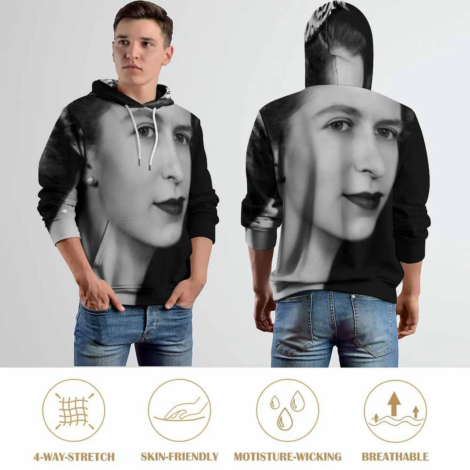 Young Queen Elizabeth II Casual Hoodies Retro Print Loose Pullover Hoodie Men Long Sleeve Y2k Design Tops Birthday Gift