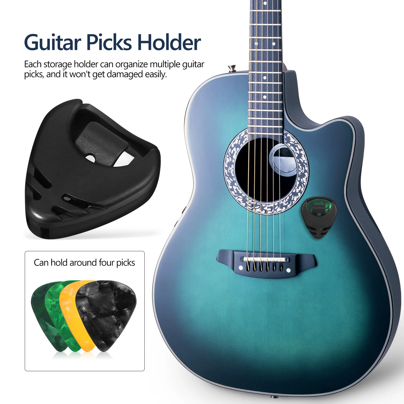 

Black Guitar Pick Holder Self Adhesive Secure Spring Loaded Stick on Pick Organizer for Electric Acoustic Guitar