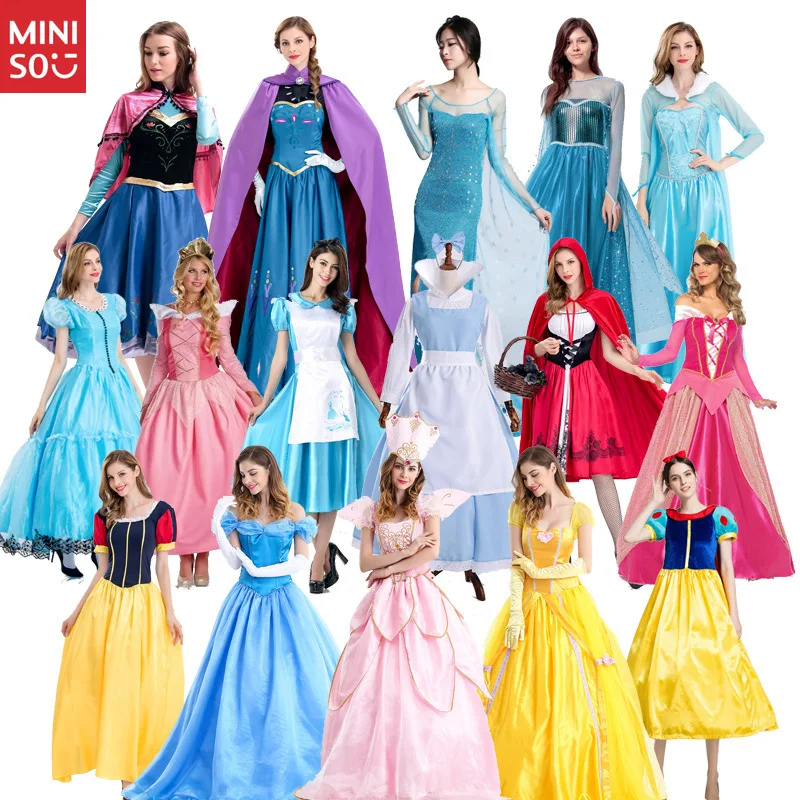 

Disney Frozen Elsa Princess Cosplay Dress for Women - Blue Snow Pattern Halloween Party Carnival Performance Fancy Gown