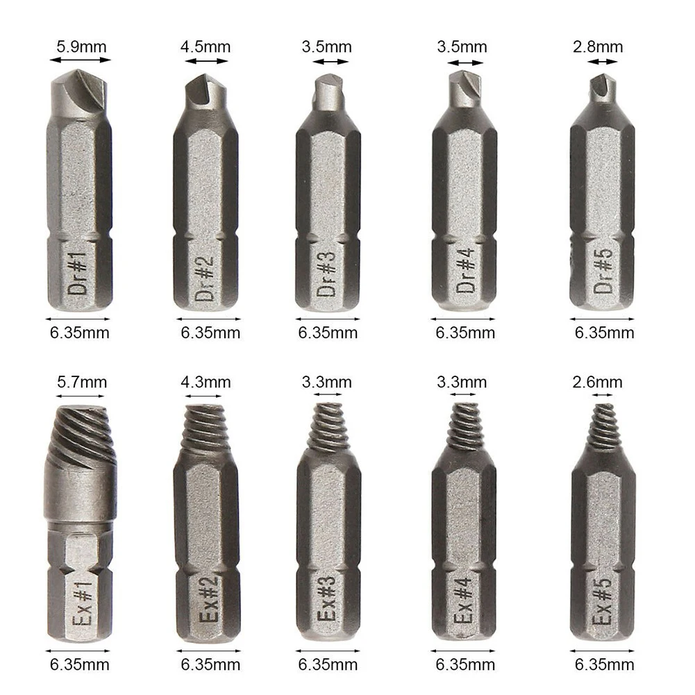 Imagem -02 - Extrator de Parafuso Danificado Broca Conjunto para Cabeça Quebrada Parafuso Extrator Danificado Parafuso Torneira Remover Ferramenta 10 Peças