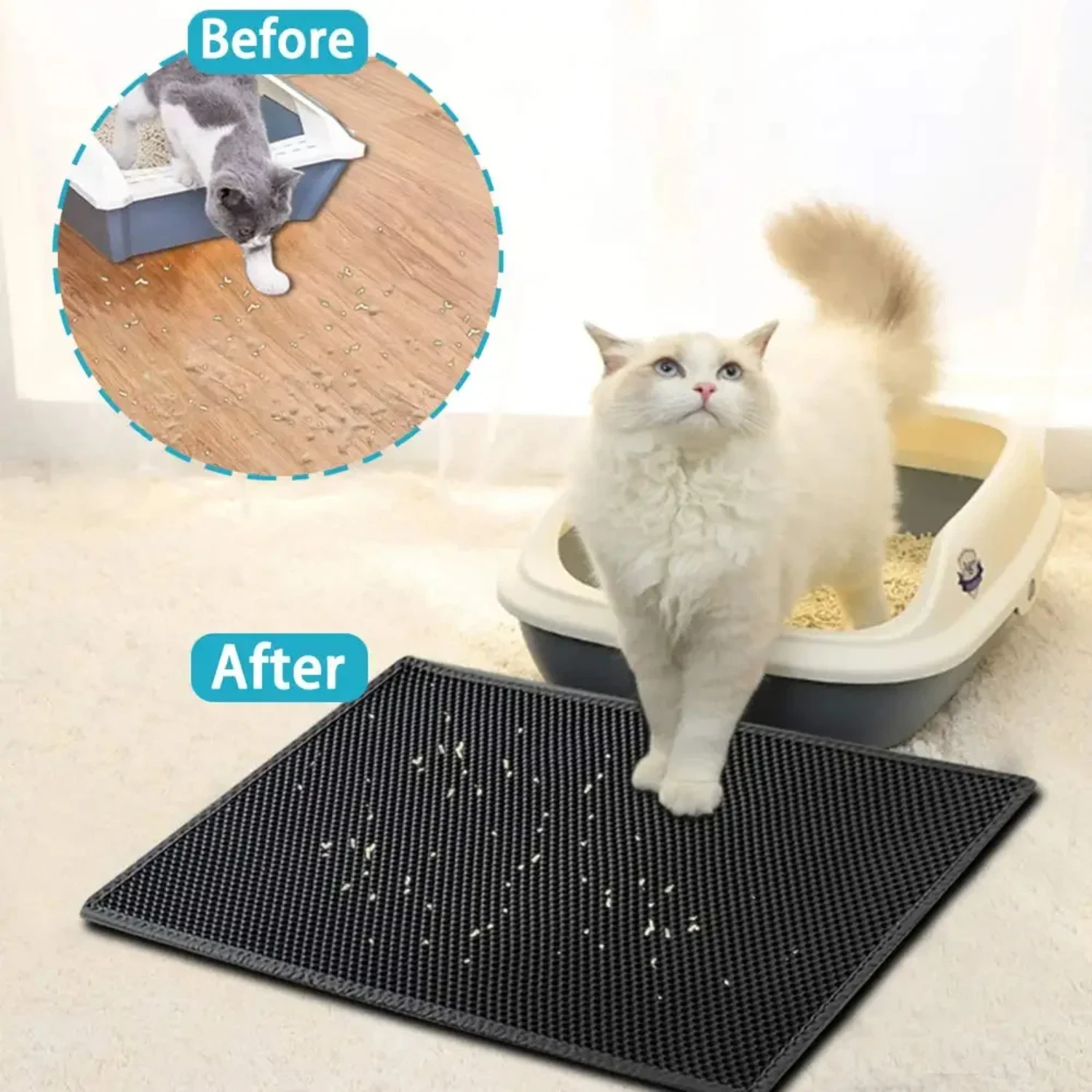 New Waterproof Double Layer Cat Litter Mat with Gift - Non-slip and Washable Pet Box Mat Pad, Clean and Sand-Free Bed Product