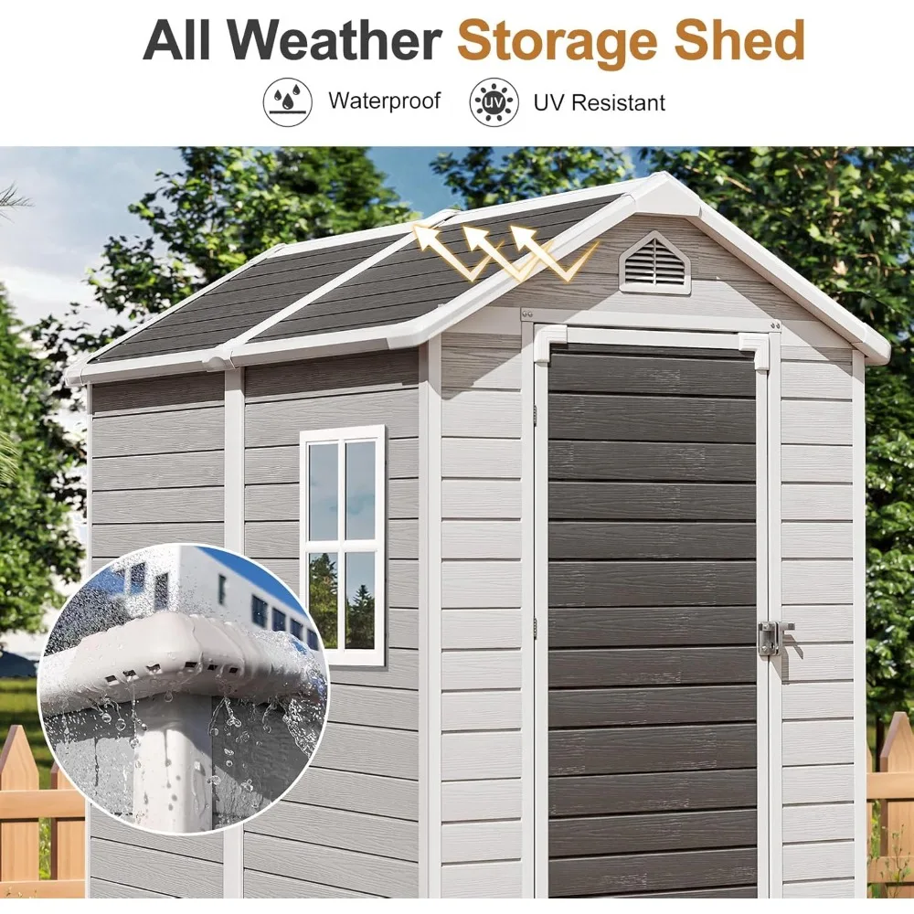 Storage Shed, 6X4 FT Resin Outdoor Storage Shed with Floor & Lockable Doors, All Weather Plastic Lean to Shed with Window