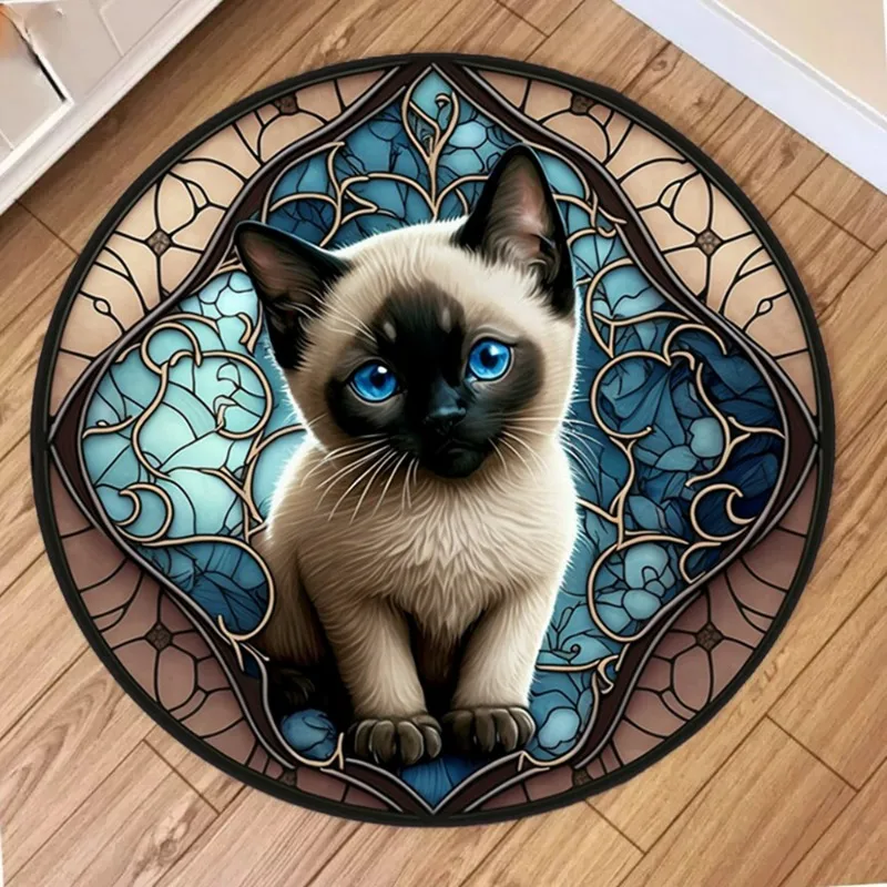 

Круглый ковер с рисунком кота и собаки, нескользящий напольный коврик для гостиной, спальни, декор, домашний диван, журнальный столик, коврики, моющиеся