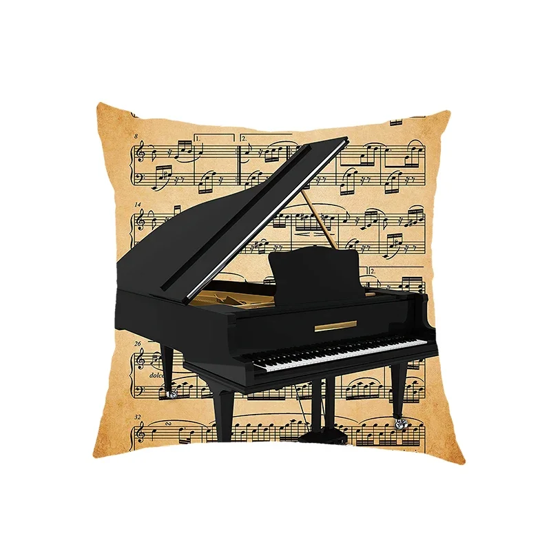 Fashion Music Note Print Cushion Covers Guitar Piano Pillowcases Home Bedroom House Office Square Pillowcase Throw Pillow Cover