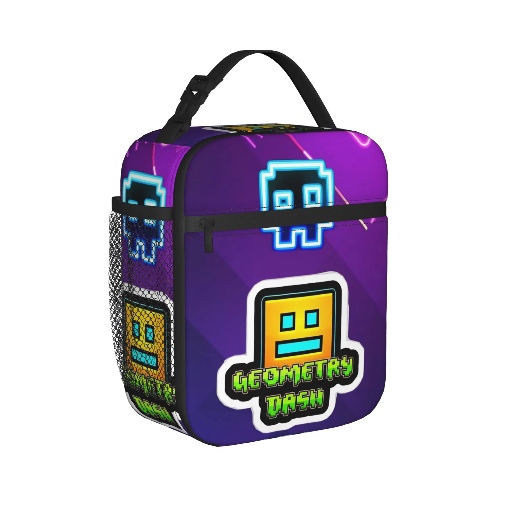 Geometry Dash  Insulated Lunch Bags Cooler Bag Reusable,Meal Container Games Large Tote Lunch Box Girl Boy Office  Picnic