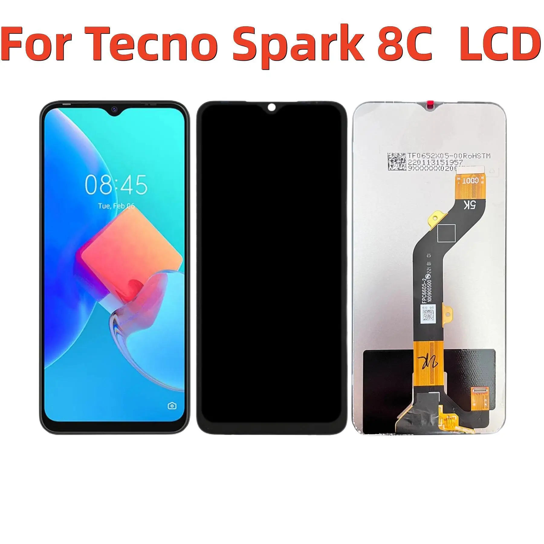 

6.6'' Original For Tecno Spark 8C KG5k KG5j KG5n LCD Display Touch Screen Digitizer Assembly For Spark8C LCD Replacement