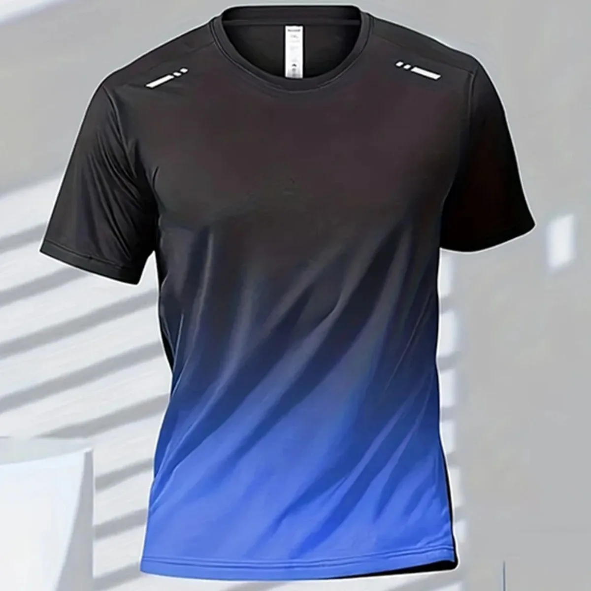 New men's summer gradient print comfortable and breathable round neck T-shirt outdoor casual quick drying top