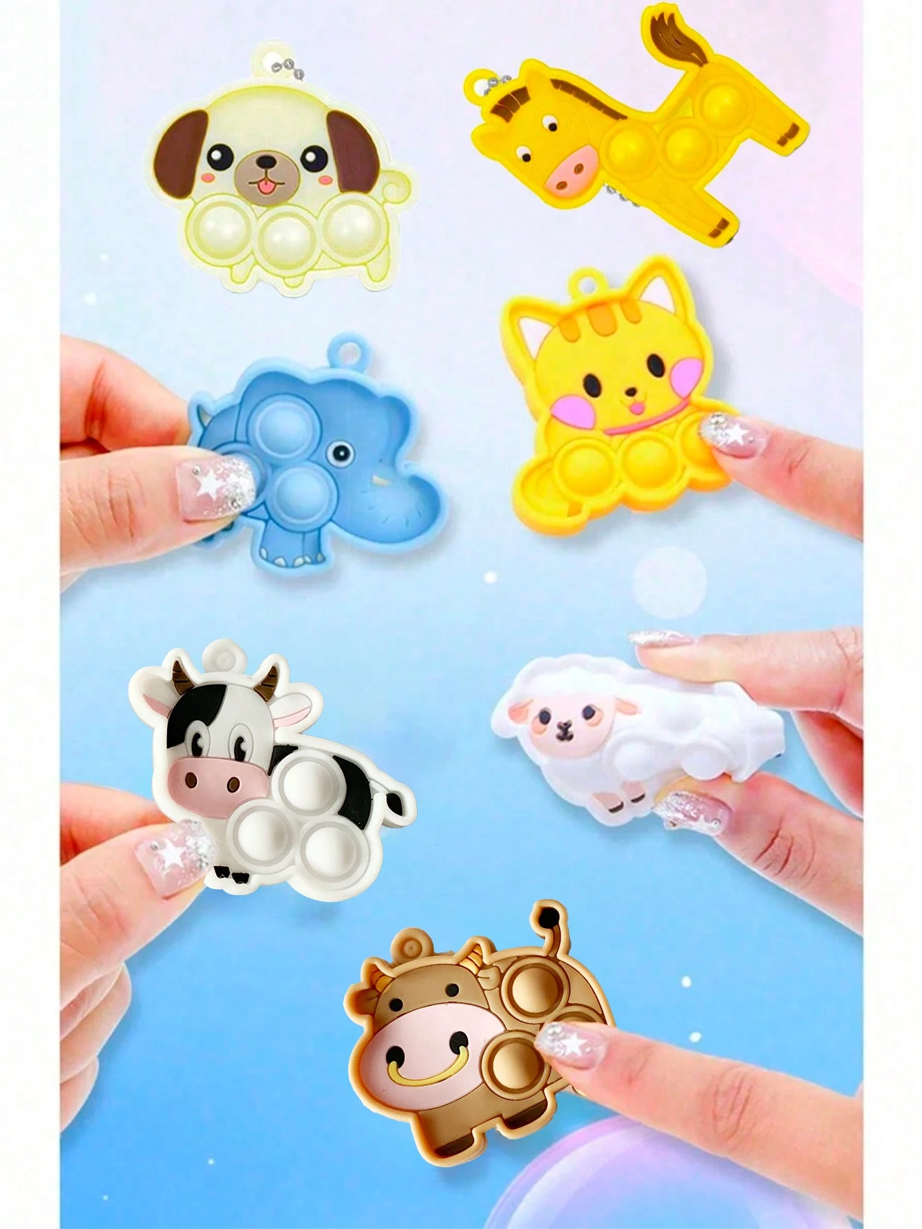 1pc-Animal Sheep Cat Dog Popular Fidget Keychain Push Foam Zuma to Relieve Stress Squeeze Keychain Gift (random style)