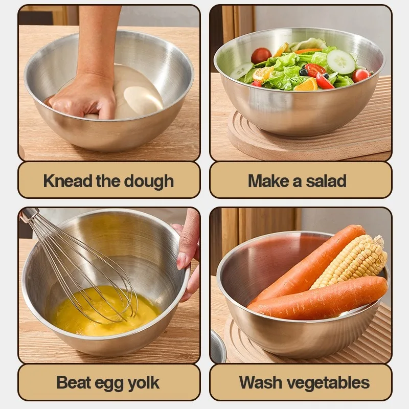 1 قطعة وعاء الطبخ الفولاذ المقاوم للصدأ المنزلية سميكة تخرج حوض الغذاء الصف المعادن خافق البيض وعاء خلط اكسسوارات المطبخ #6