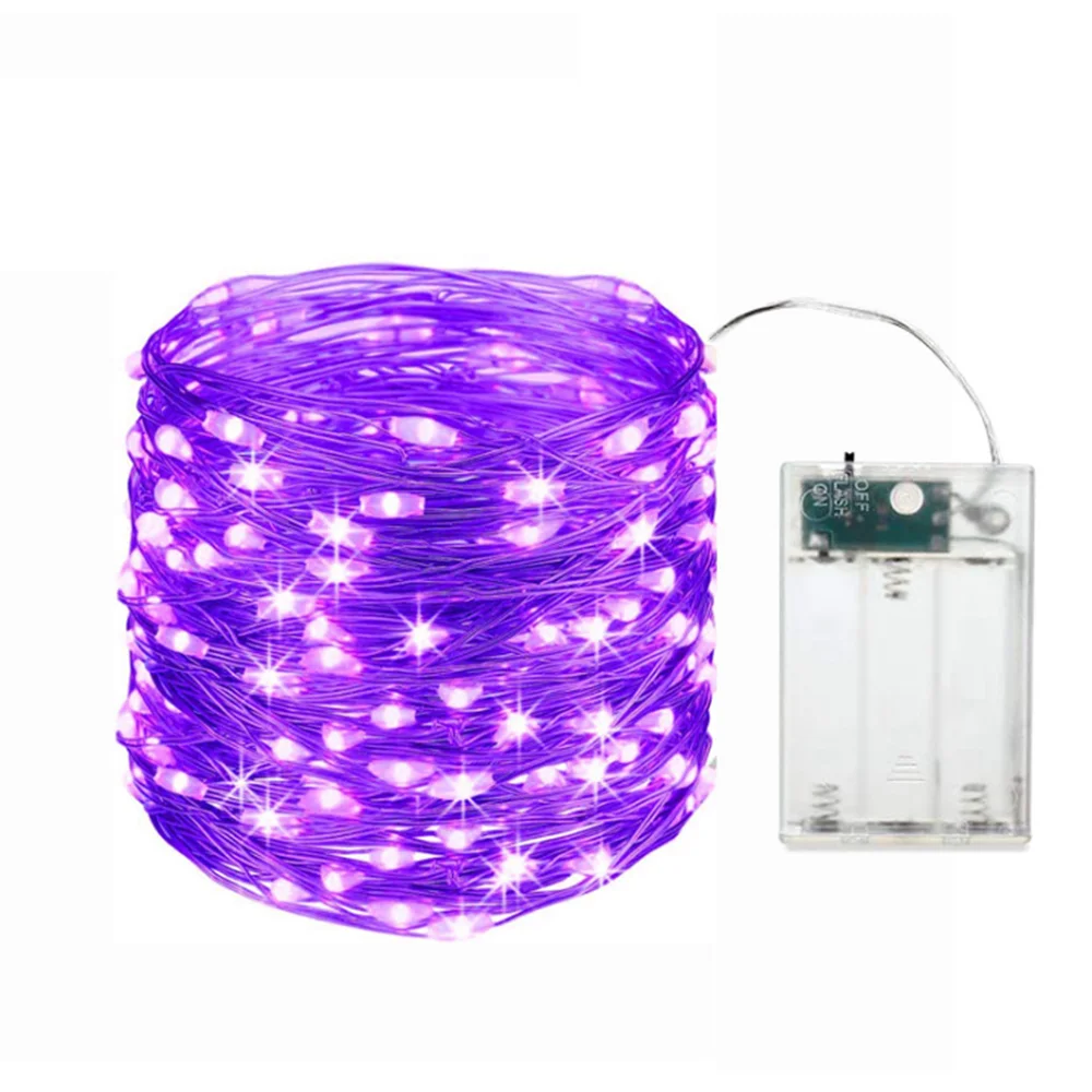 PURPLE LED AA Battery Copper Wire Light 2M 5M 10M Christmas Tree Celebration Wedding Indoor & Outdoor Decorative String Lights