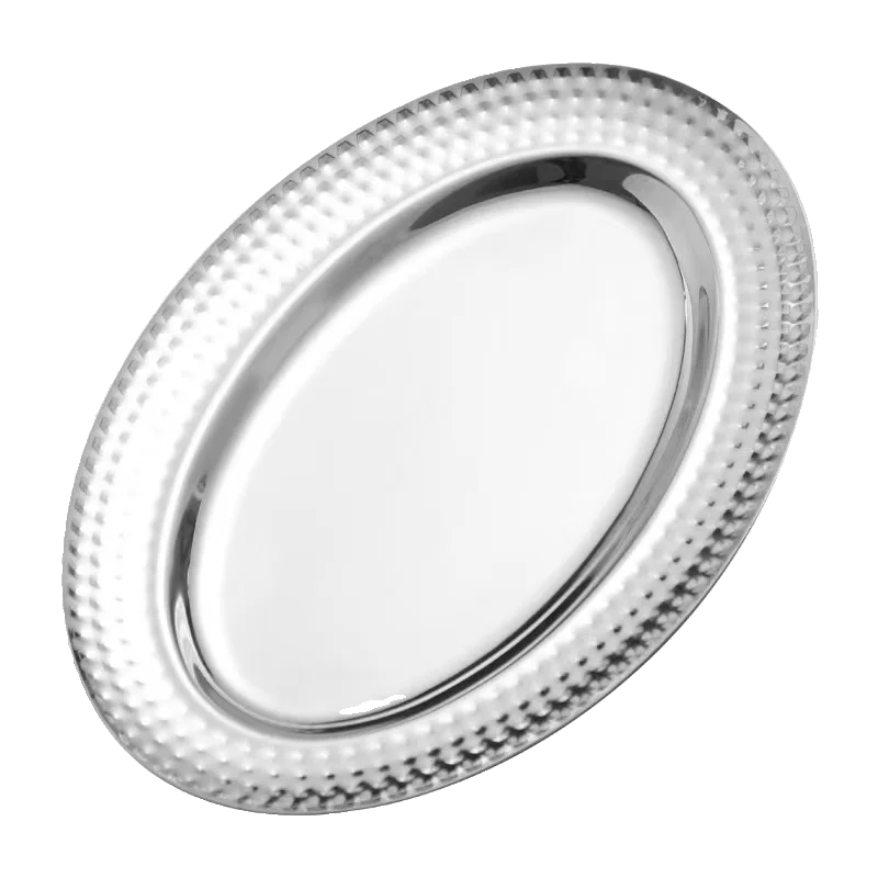 

Western creative tableware Fashion Internet celebrity Hammer print Diamond Silver Oval plate Lobster cheese Stainless steel plat
