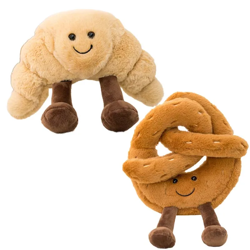 Kawaii Bread Plush Toys Cute Croissant Pretzel Plush Cartoon Stuffed Animal Food Doll Lovely Companion for Kids Birthday Gift