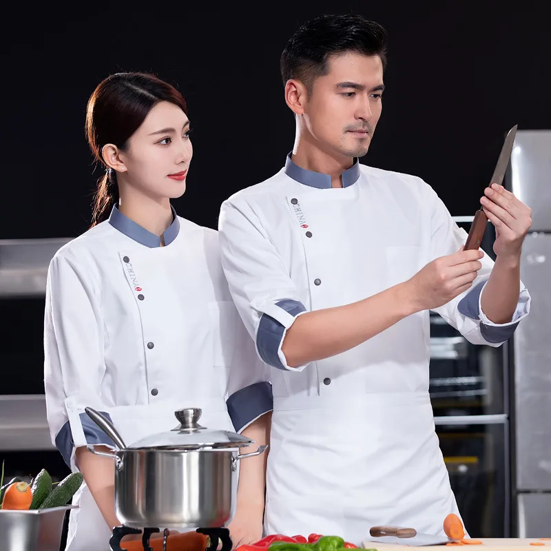 Chef Uniform Spring and Autumn Long Sleeve Adjustable Sleeve Workwear Kitchen Kitchen Dining Hotel Chinese and Western Food Cant