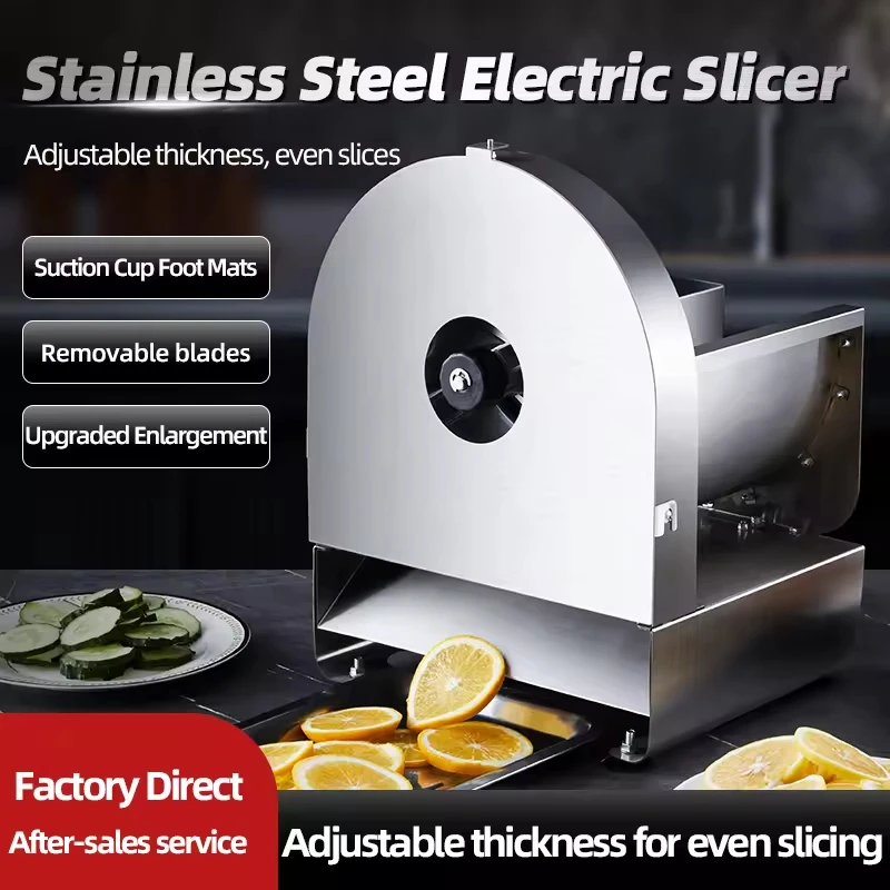 

Commercial Stainless Steel Auto Electric Multi-Vegetable/Fruit Slicer - Onion/Potato/Lemon, Adjustable Thickness, Easy Clean