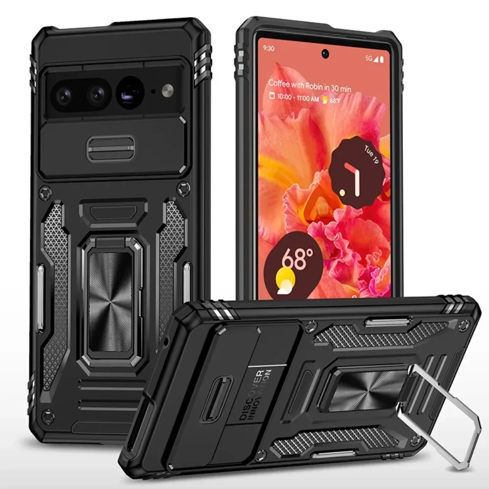 Armor case For Google Pixel 8 7A 7 Pro 7 Phone Case with Metal Ring Kickstand Holder Stand Rugged Heavy Duty Protective Cover