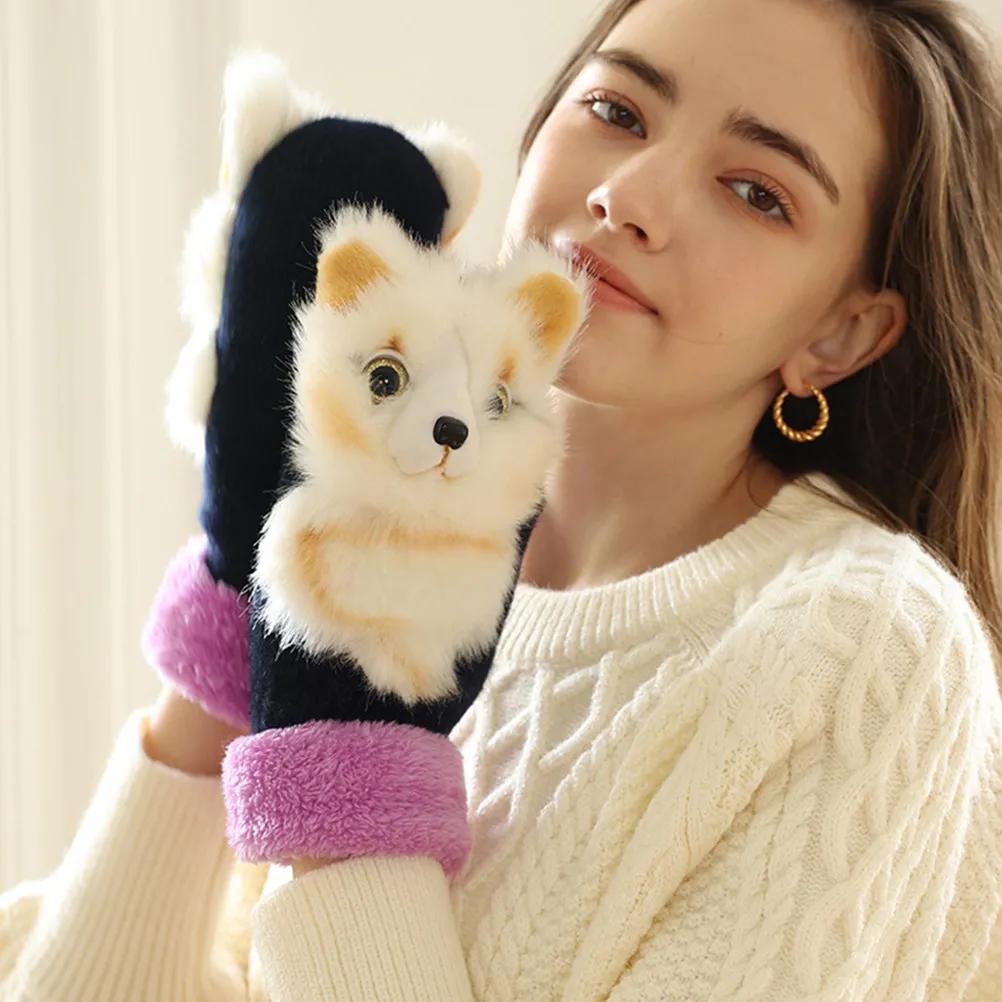 

1Pair Warm Fleece Lined Winter Gloves Cute Cat Design Soft Comfortable for Outdoor Travel Portable Cold Weather Handwear