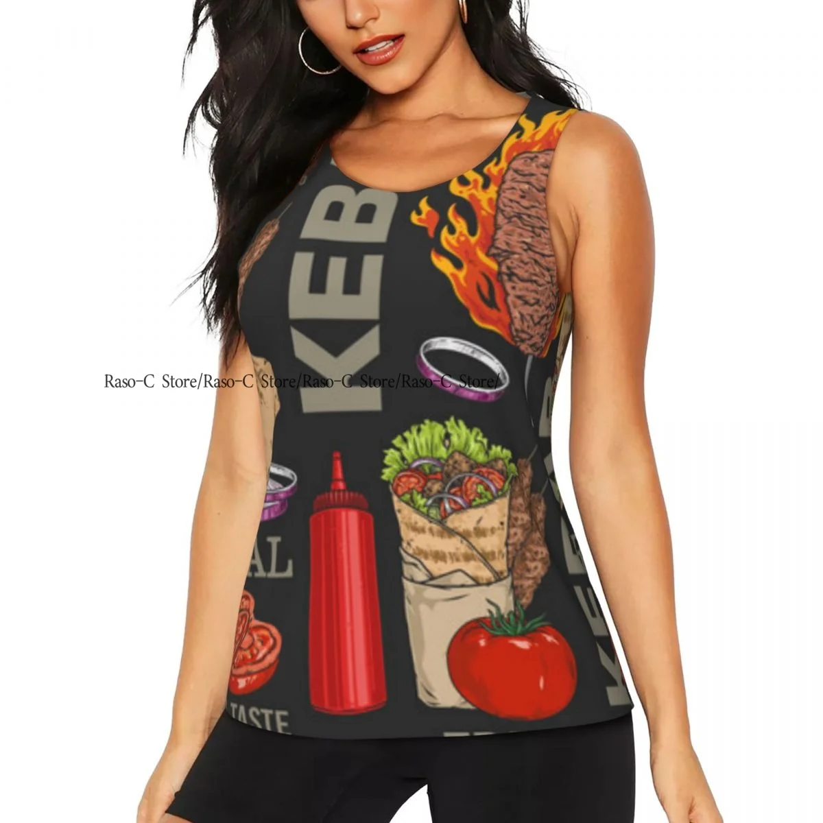 

Women Fitness Sexy Yoga Vest Hot Kebab Colorful Pattern Gym Sports Top Tank Female