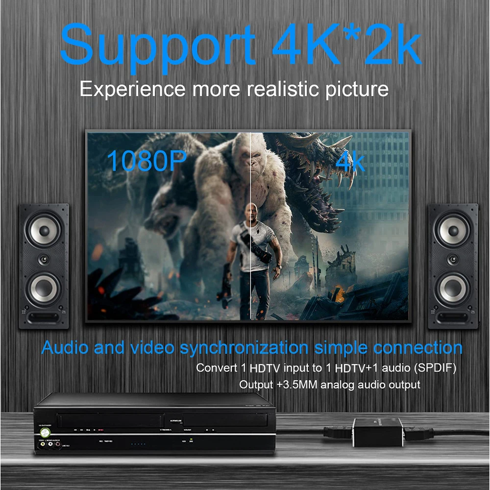 4K HDMI-Compatible Audio Extractor Converter with 3.5mm Audio Splitter Adapter For PS4 TV DVD Home Theater