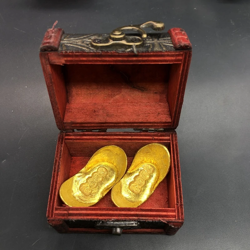 

Chinese collection antique gold ingots gold and jade full hall gold ingots 2 pieces with box