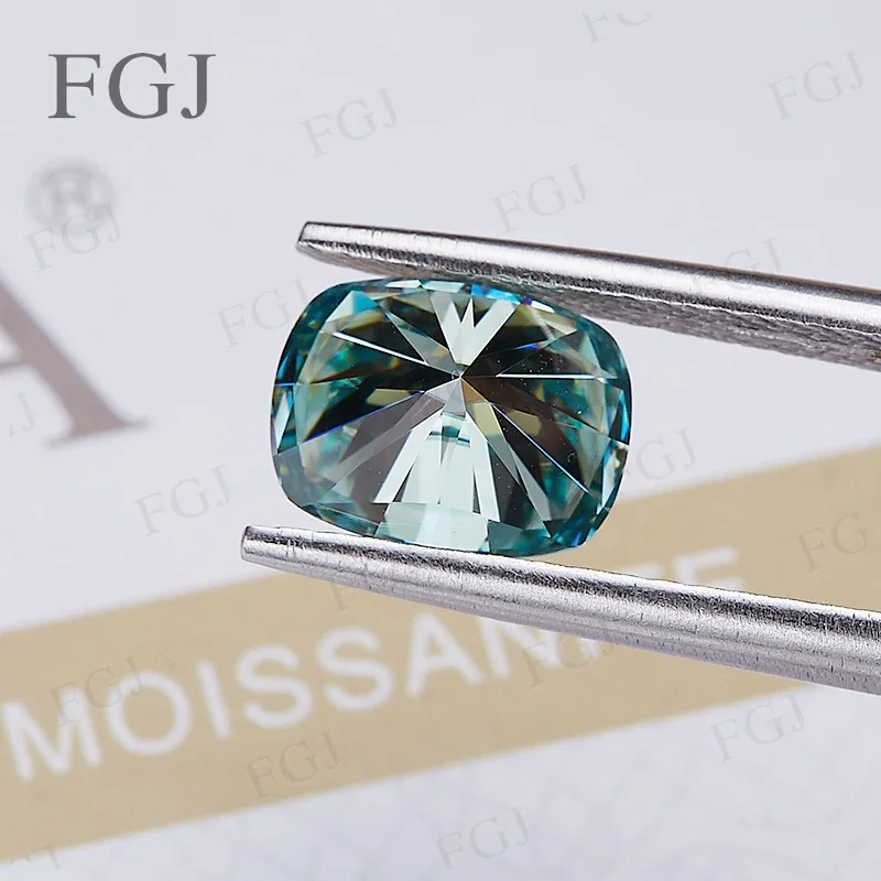 Moissanite Diamond Aqua Blue Brilliant Elongated Cushion Cut Loose Gemstone Manufacturer Factory Supply Price DIY Jewelry Beads