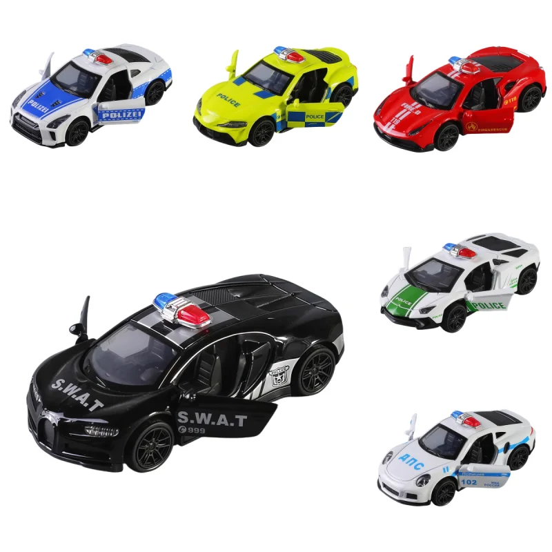 

1:43 Alloy Car Mini Pocket Police Car Model Children Toy Retractor Home Decoration Ornaments Cartoon Boy Girl Festival Gifts