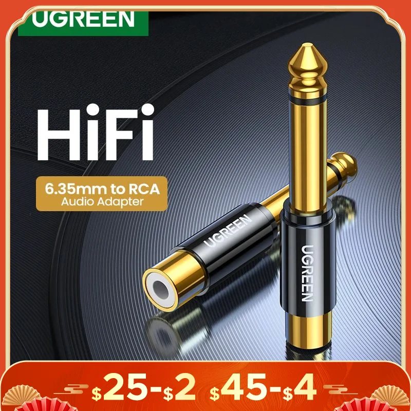 UGREEN RCA to 6.5mm 6.35mm 1/4 Adapter Gold Plated Pure Copper 6.5mm Male to RCA Female to Jack TS Mono Adapter Audio Connector