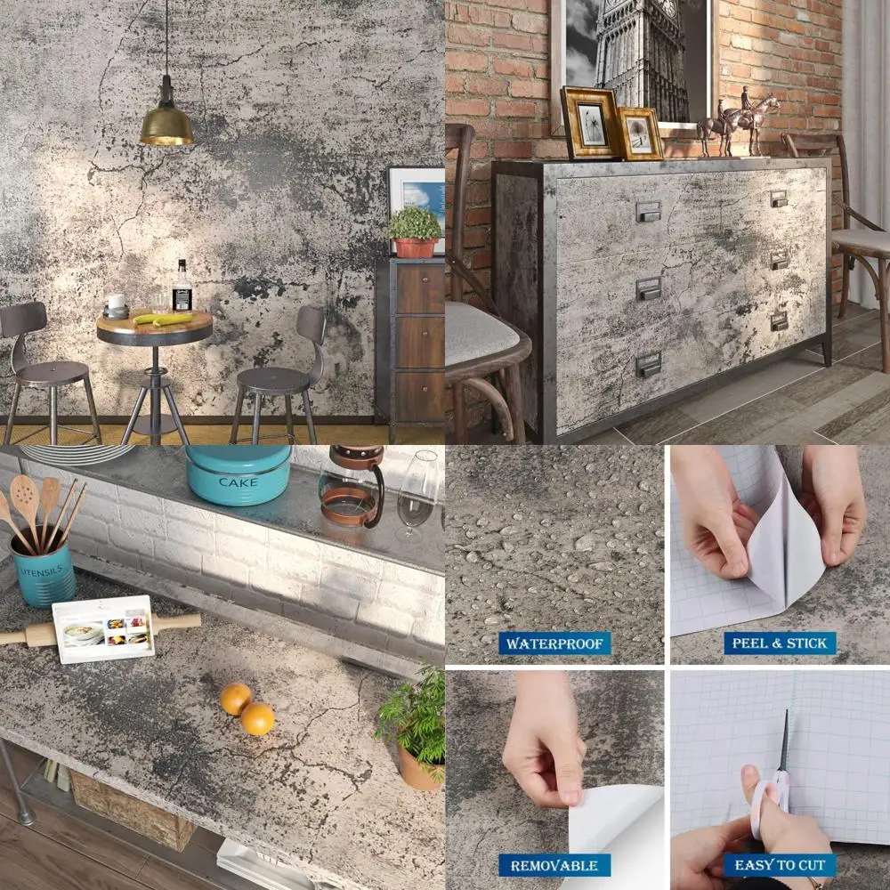 Waterproof Peel and Stick Concrete Wallpaper for Countertops - Grey Stain Concrete Look Contact Paper, 36x200 Inches, Durable an