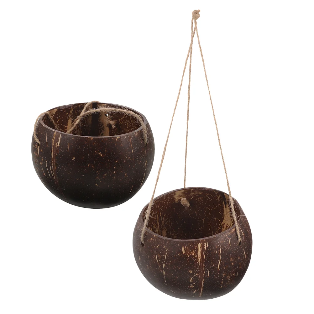 2 Pcs Coconut Shell Flowerpot Hanging Baskets for Plants Outdoor Wall Pots Decorative Balcony Planter Holder Container