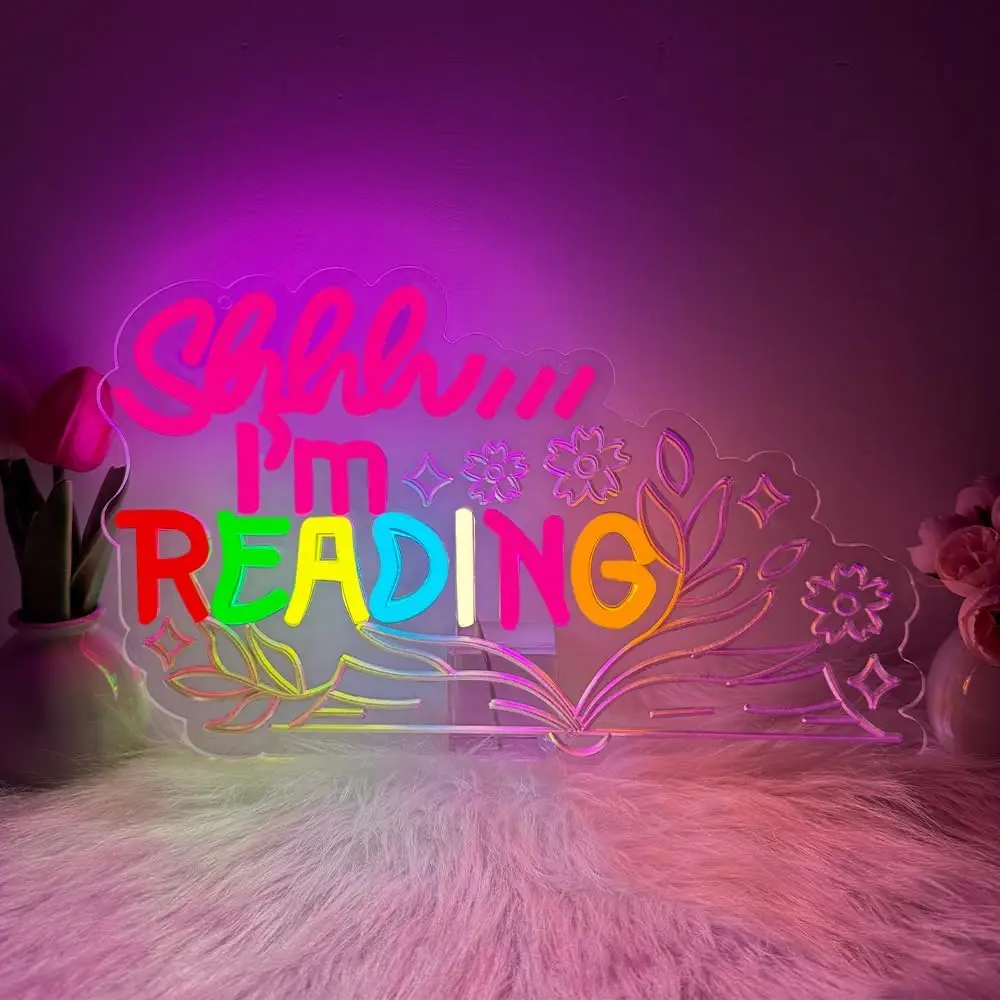 読書ネオンサイン-usb調光可能ledネオンライト-図書館読書愛好家読書教室本棚読書室装飾用