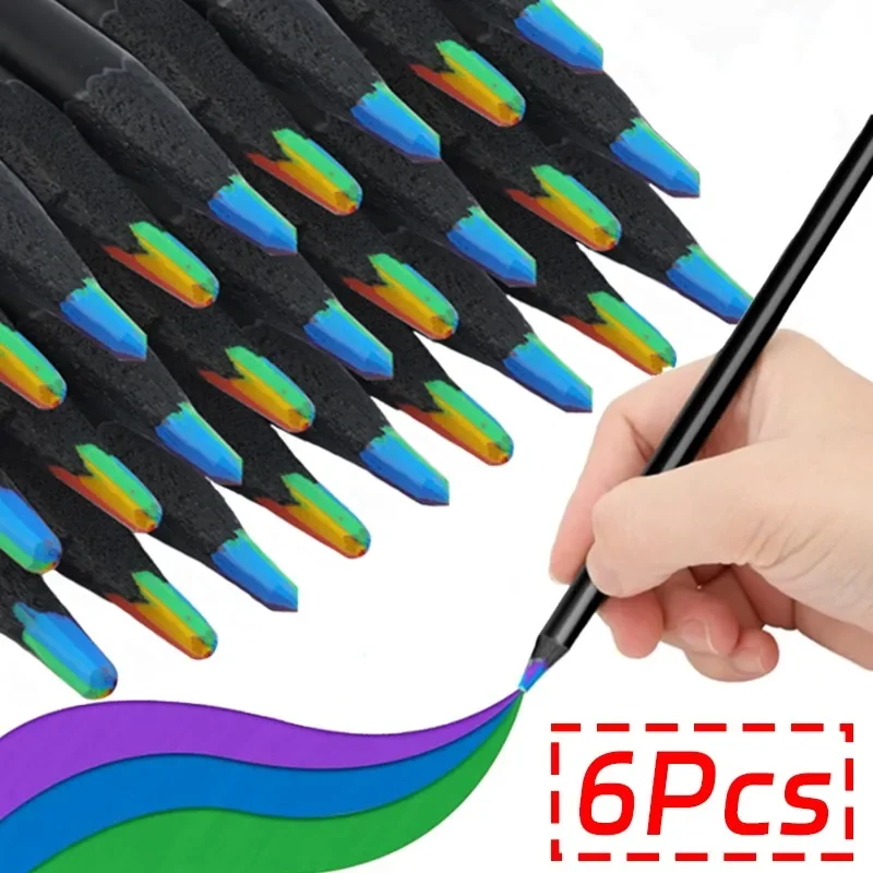 6-1Pcs Pastel 7Colors Concentric Gradient Rainbow Pencil Crayons Colored Pencil Set cheap kawaii stationery Art Painting Drawing