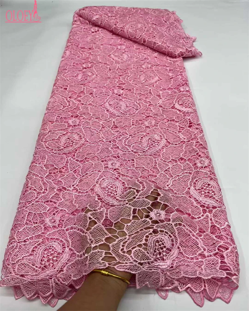 

OLOEY Nigerian Guipure Cord Lace Fabric High Quality African Mesh Milk Silk Embroidery for Women