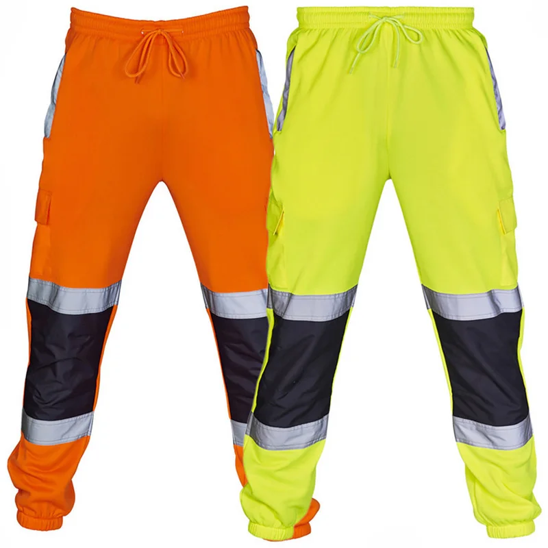 Men\'s Pants With Reflectors Black Orange Work Trousers Workwear Autumn Hi Vis Reflective Pants