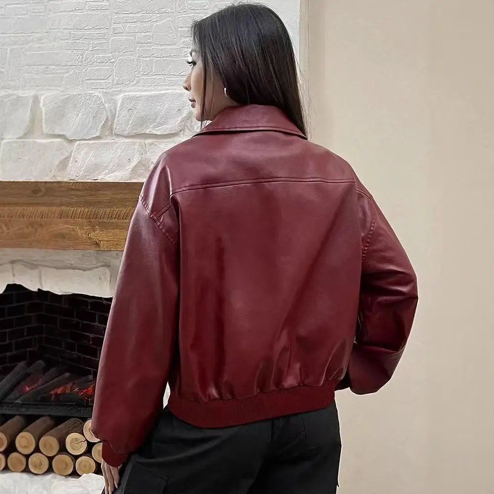 Cappotto primaverile autunnale da donna con vestibilità ampia e casual in pelle PU Jaet con cerniera risvolto lungo Sve Commute Sle Faion