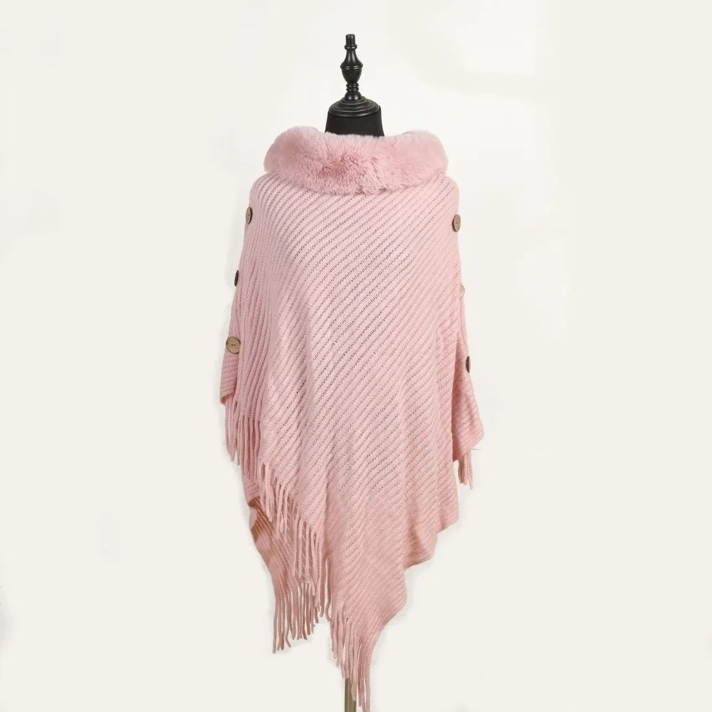 

Fashion Soft Fringe Women's Pullover Shawl Mid-Length Warmth Coat Pullover Cape Side Button Cardigan Cape Mom Gift