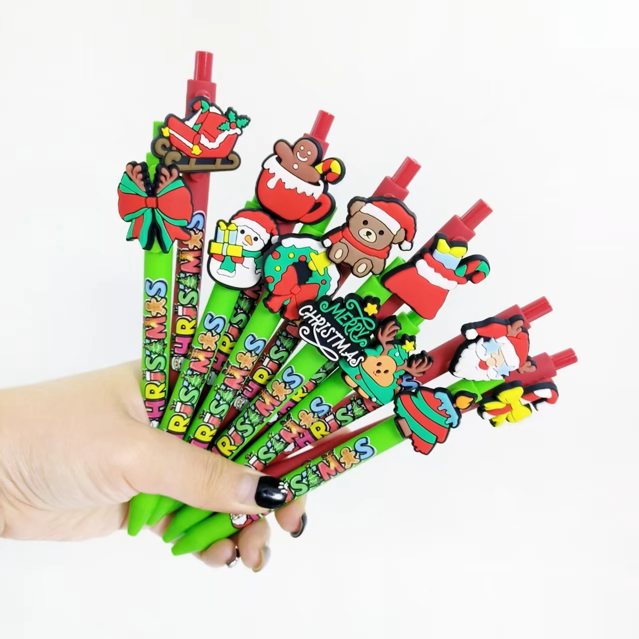 

8/16pcs Creative Dreamy Christmas Element Theme Patch Printing Pen Daily Office Scalable Ballpoint Pen Holiday Gift Stationery