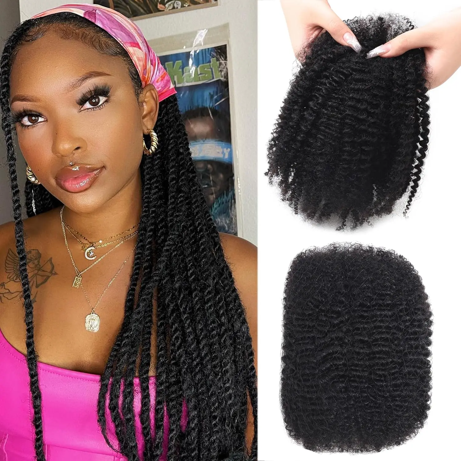 Afro kinky Hair Bulk Brazilian Remy Kinky Curly Human Hair Bulk 100% Human Hair Natural Color Bulk Hair HairUGo
