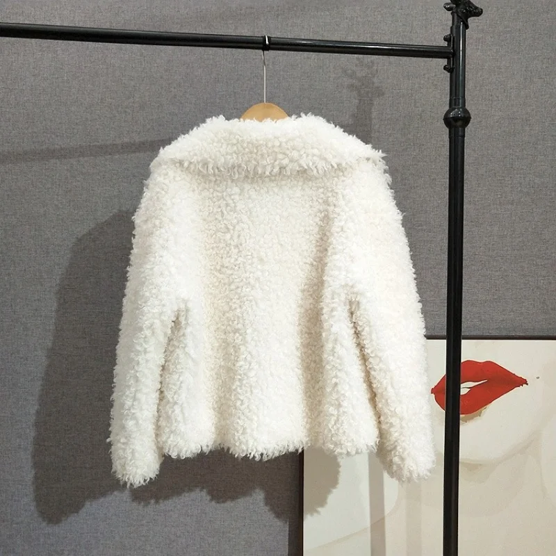 2025 겨울 신상 순수 양털 숏 코트 (큰 칼라 여성용/소녀용 양털 따뜻한 재킷 JT517)