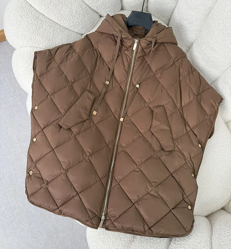 Schinteon Women 90% White Duck Down Irregular Vest with Hood Loose Sleeveless Jacket Solid Fashionable Autumn Winter Top 2026