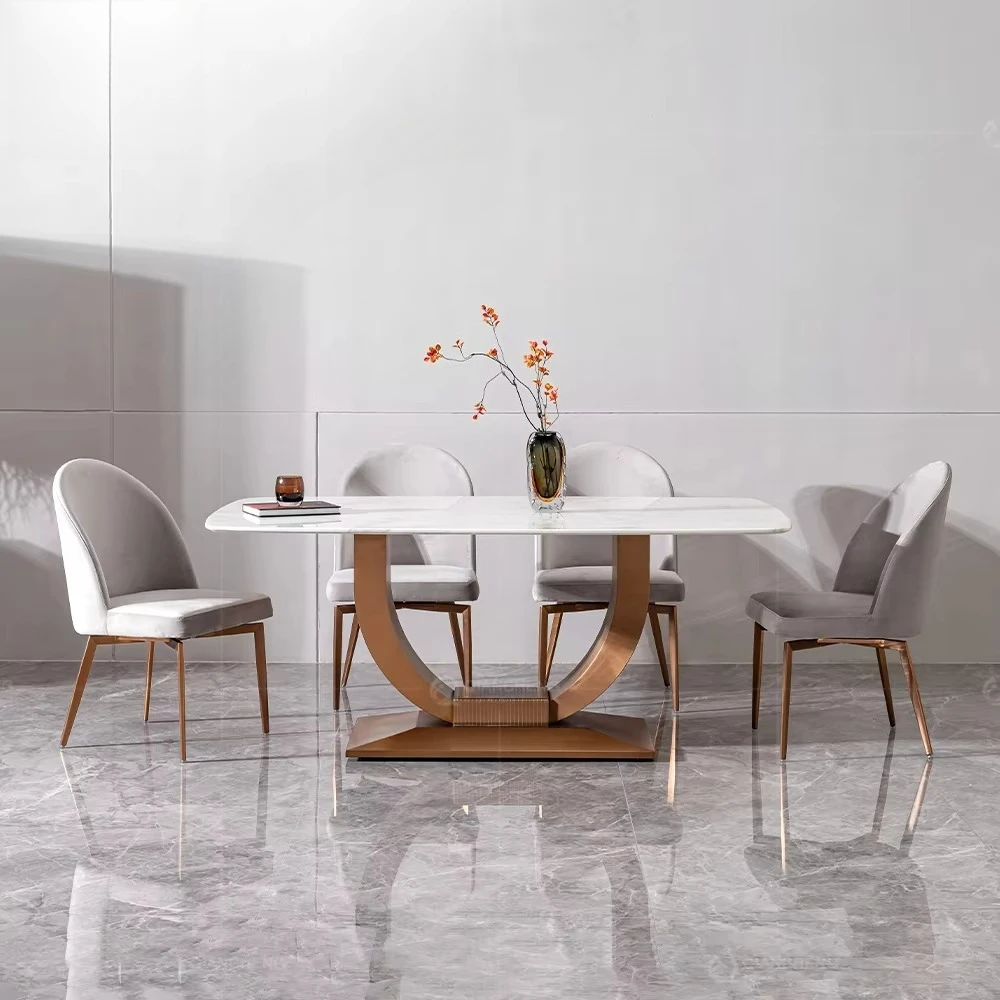 

Thousand Cities Luxury Scandinavian Upscale Hotel Villa Furniture Rose Gold Natural Marble Stone Restaurant Tables and Chairs