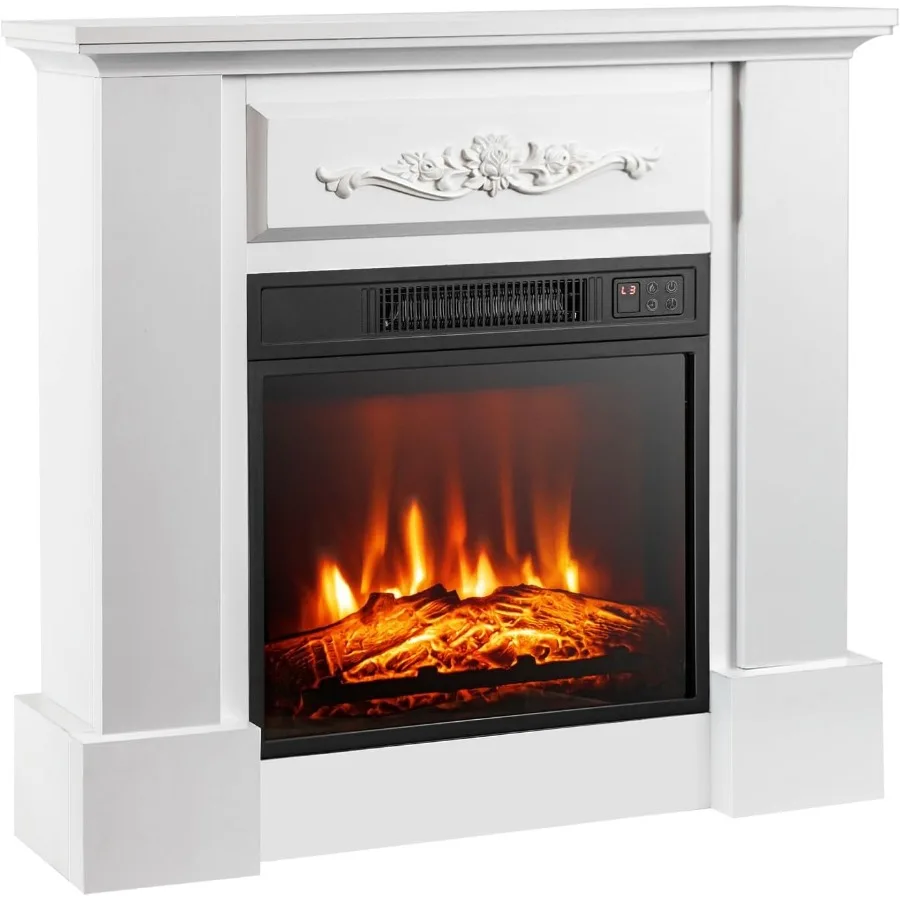 

1400W 32 Inches Electric Fireplace with Mantel for Living Room and Bedroom Freestanding Heater with Realistic 3D Flame Effect R