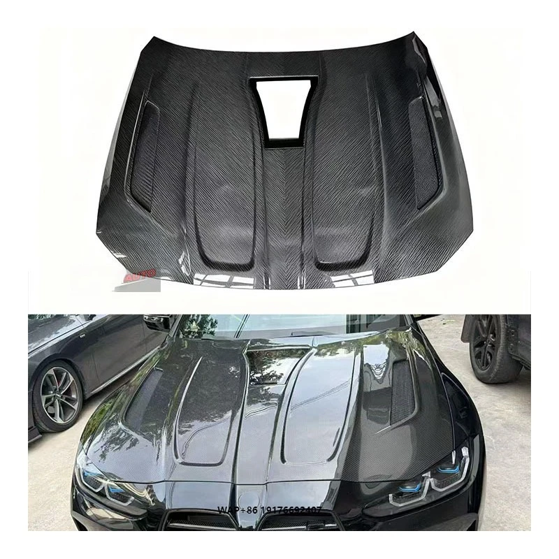 

For M3 M4 G80 G82 Dry Carbon Fiber Transparent Hood New Bolt-On with Clips Universal Fitment Black