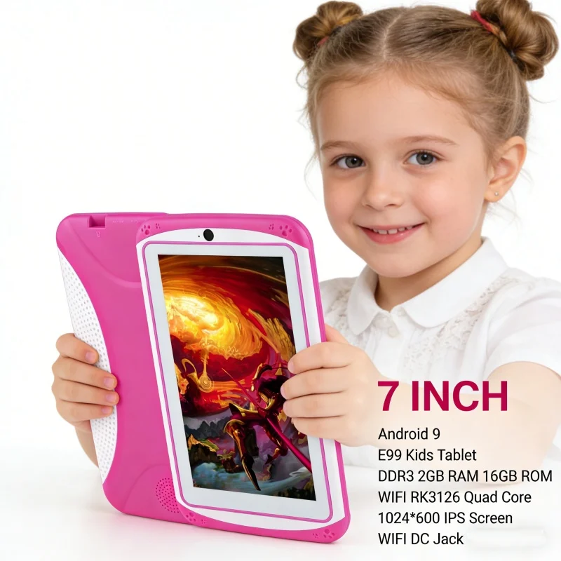 7 Zoll E98 Android 10.0 Kinder-Geschenk-Tablet-PC T10 Bestseller 1GB RAM + 16G ROM mit Silikon-Halterung und Hülle, Dual-Kamera, Quad-Core, WLAN