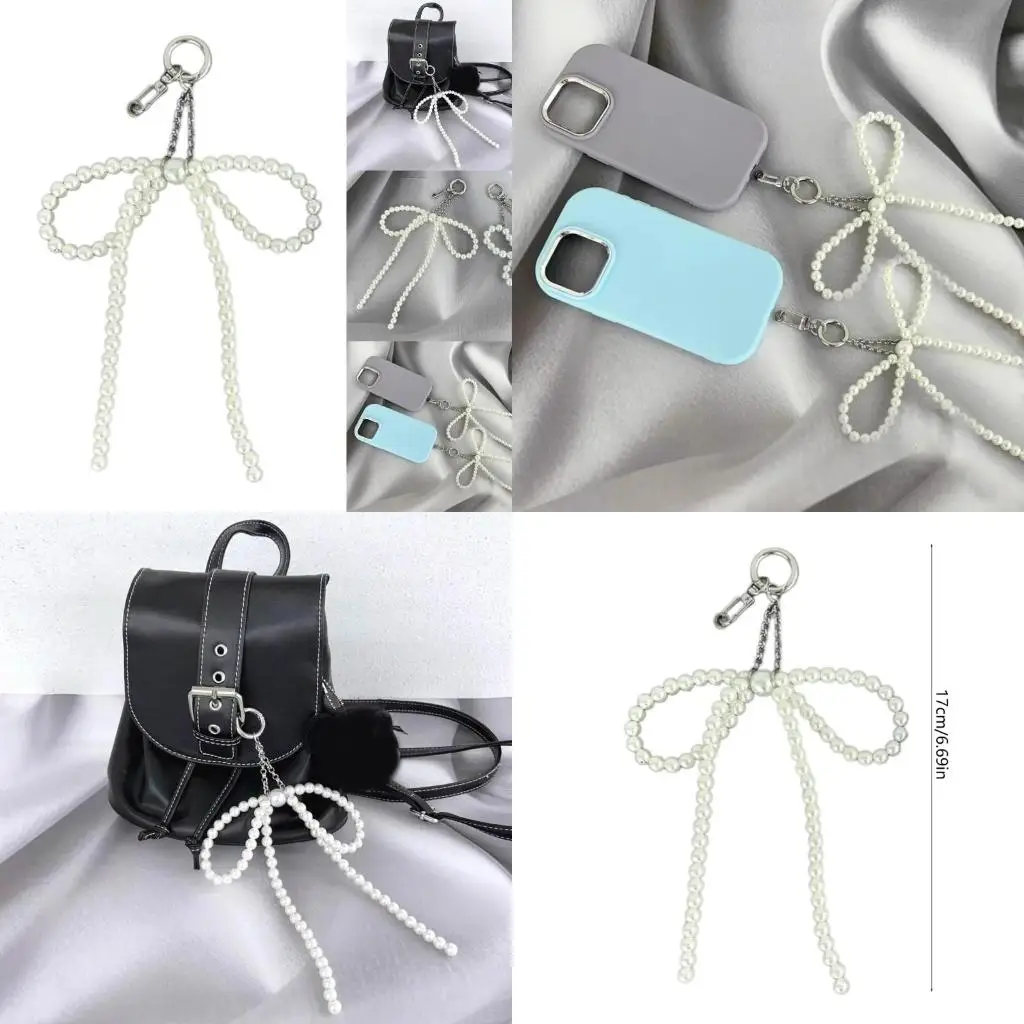  Phone Lanyard Beaded Phone Charm Bowknot Pearls Keychain Jewelry for Trendsetter