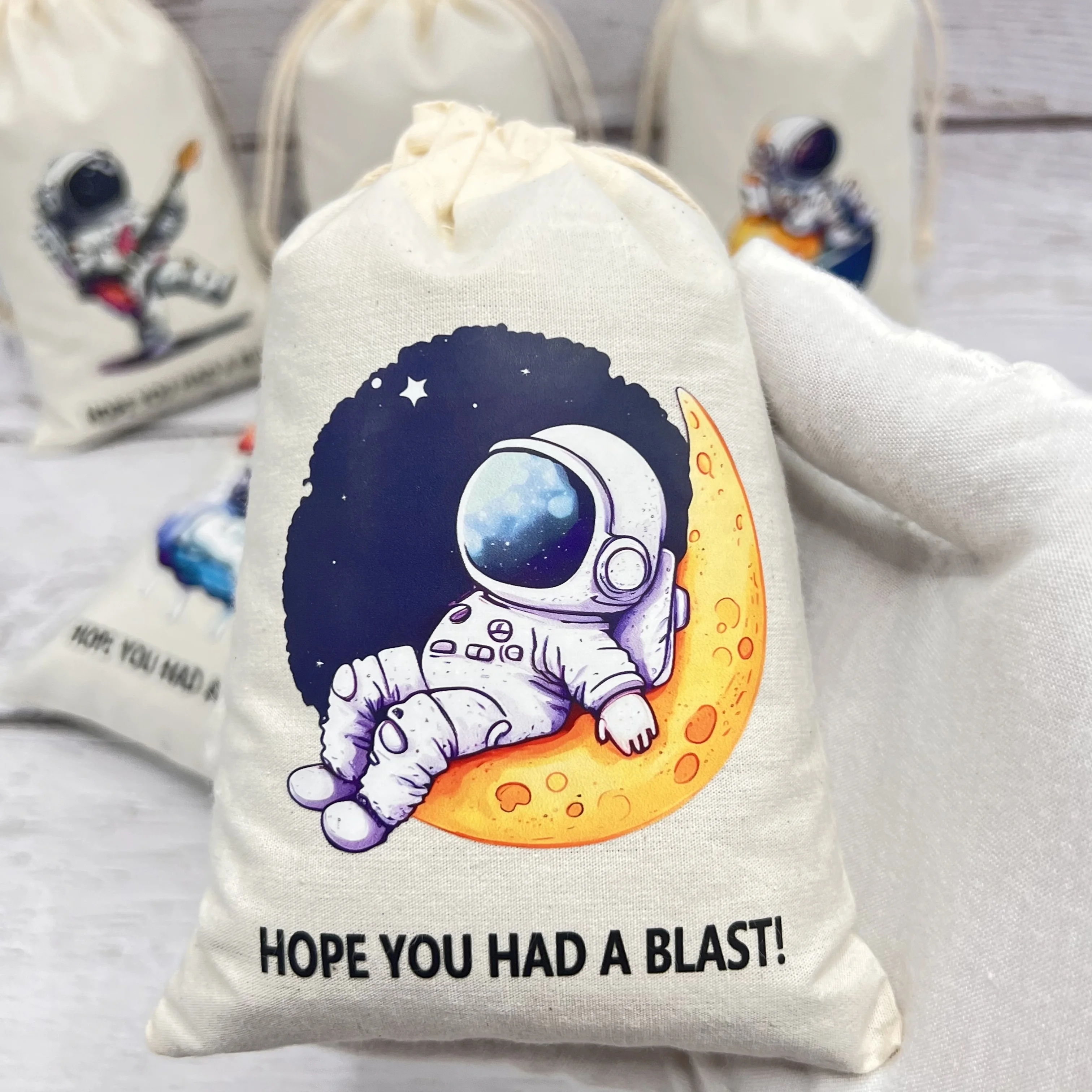 5pcs Astronaut Theme Party Favor Treat Bags Cotton Gift Bags Birthday Party Decor Kids Wedding Party Bag Baby Shower