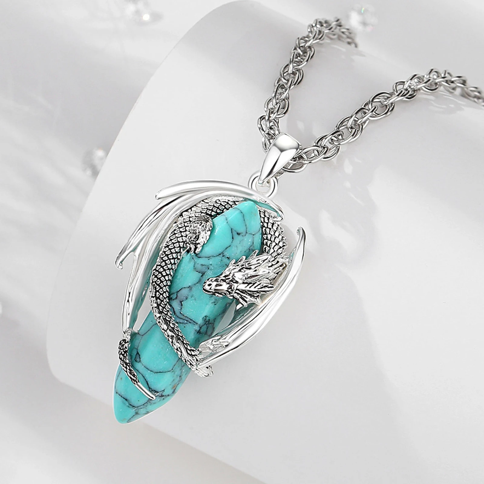 Eudora dragón entrelazado Hexagonal obsidiana Natural collar prismático Punk turquesa amatista Jade colgante malaquita joyería regalo