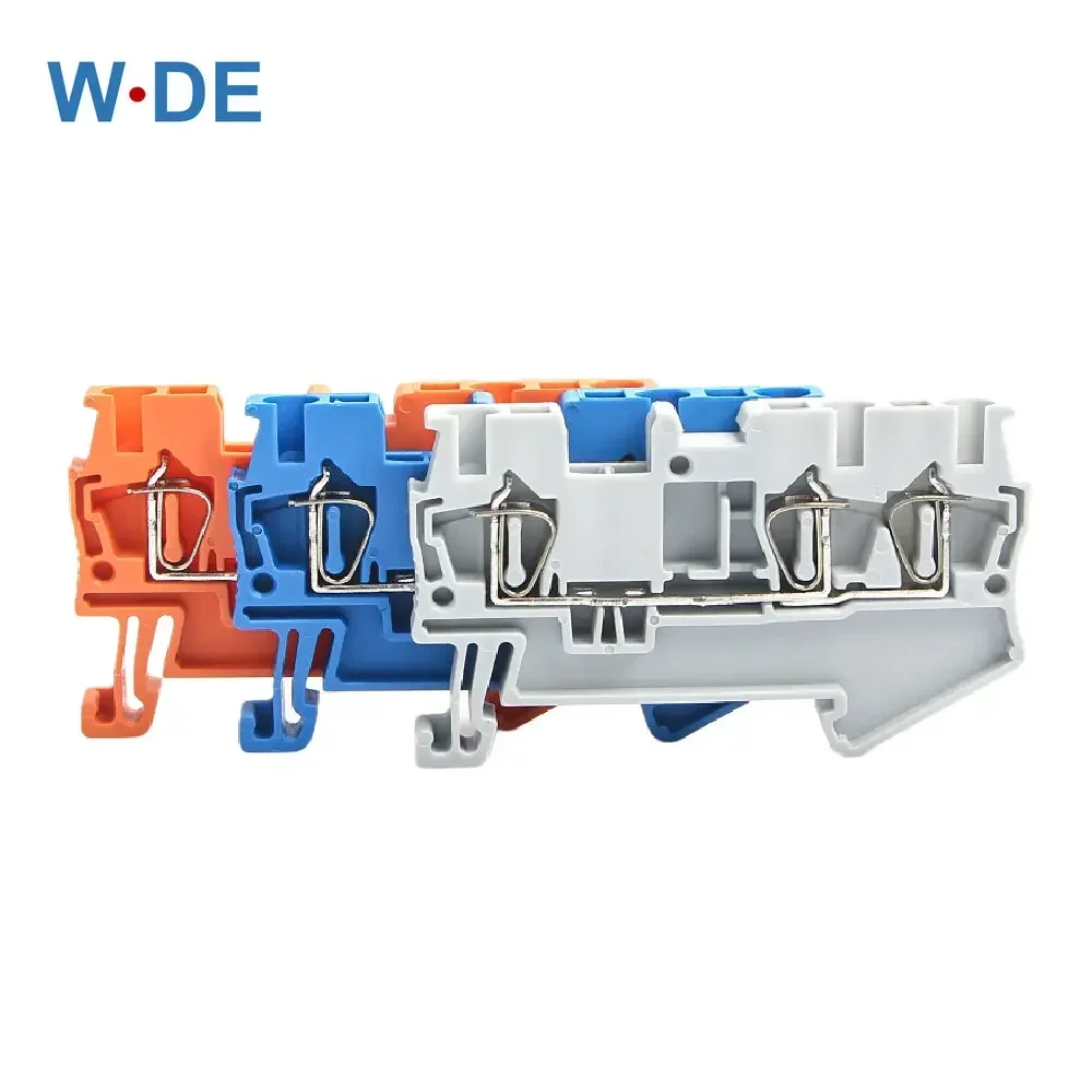 Din Rail Terminal Blocks 10Pcs ST-4-TWIN Connectors Electrical Wiring Return Pull Type Three Conductors Terminal Blocks