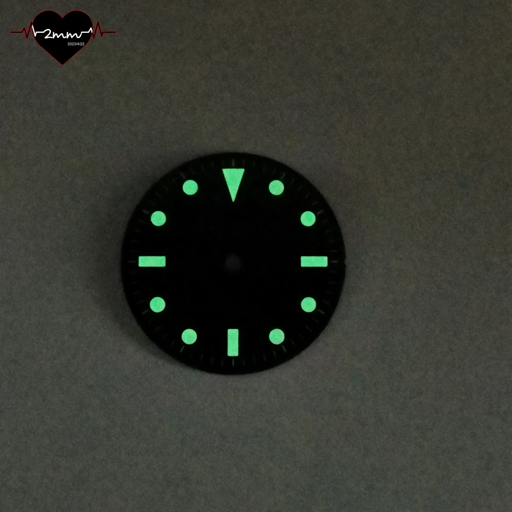 قرص ساعة فارغ لحركة NH36 NH35 28.5 ملم لامع أبيض وأسود وجه ساعة أسود مؤشر 12 ساعة لوم C1 أخضر