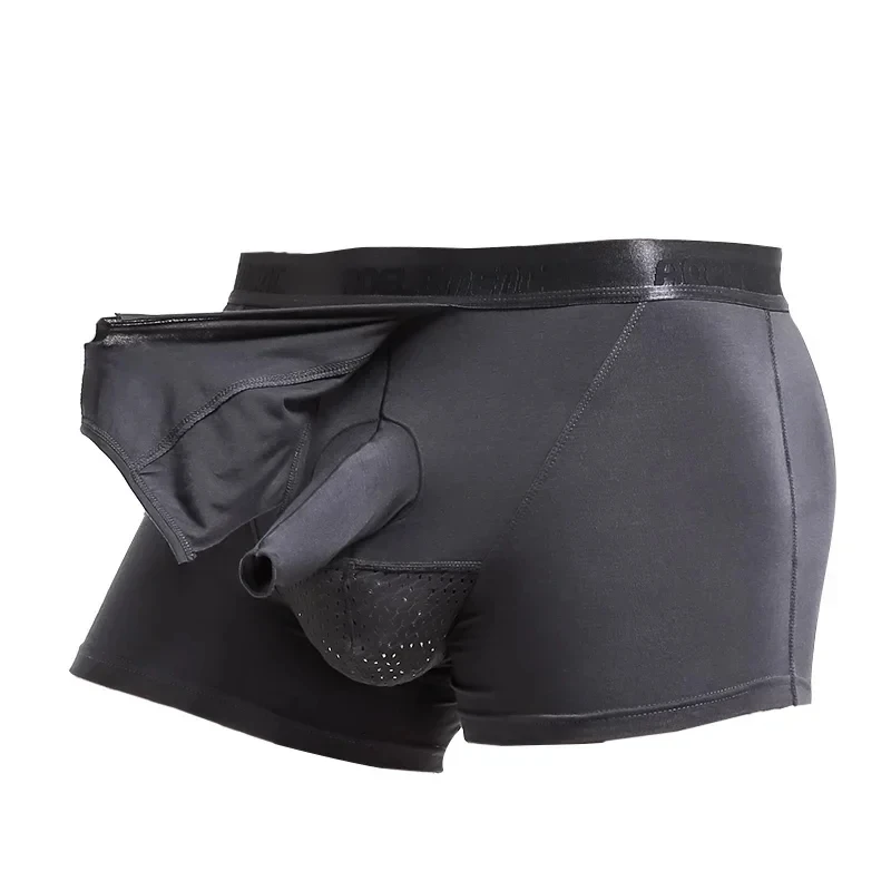 Calzoncillos para hombre con separación para testículos, pantalones cortos extralargos, calzoncillos de soporte escrotal de modal