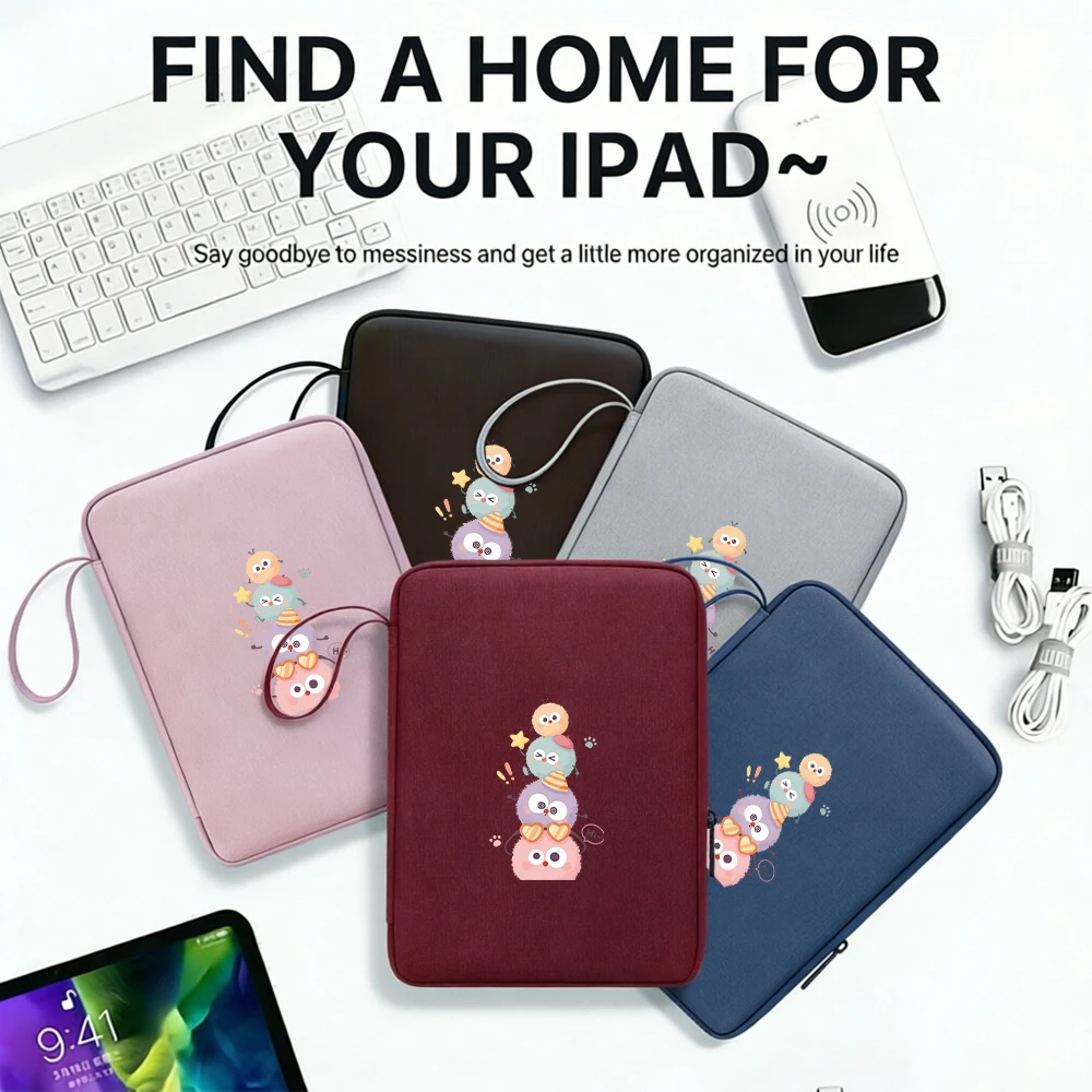 Cute Stacked Monster Pink Tablet Sleeve, Pen Slot & Keyboard Pocket, Zipper, Water-Resistant Soft Liner, Dual-Layer Storage